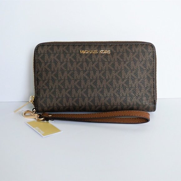 Michael Kors JST ZA Phone Holder Wristlet MK Brown - Picture 2 of 8